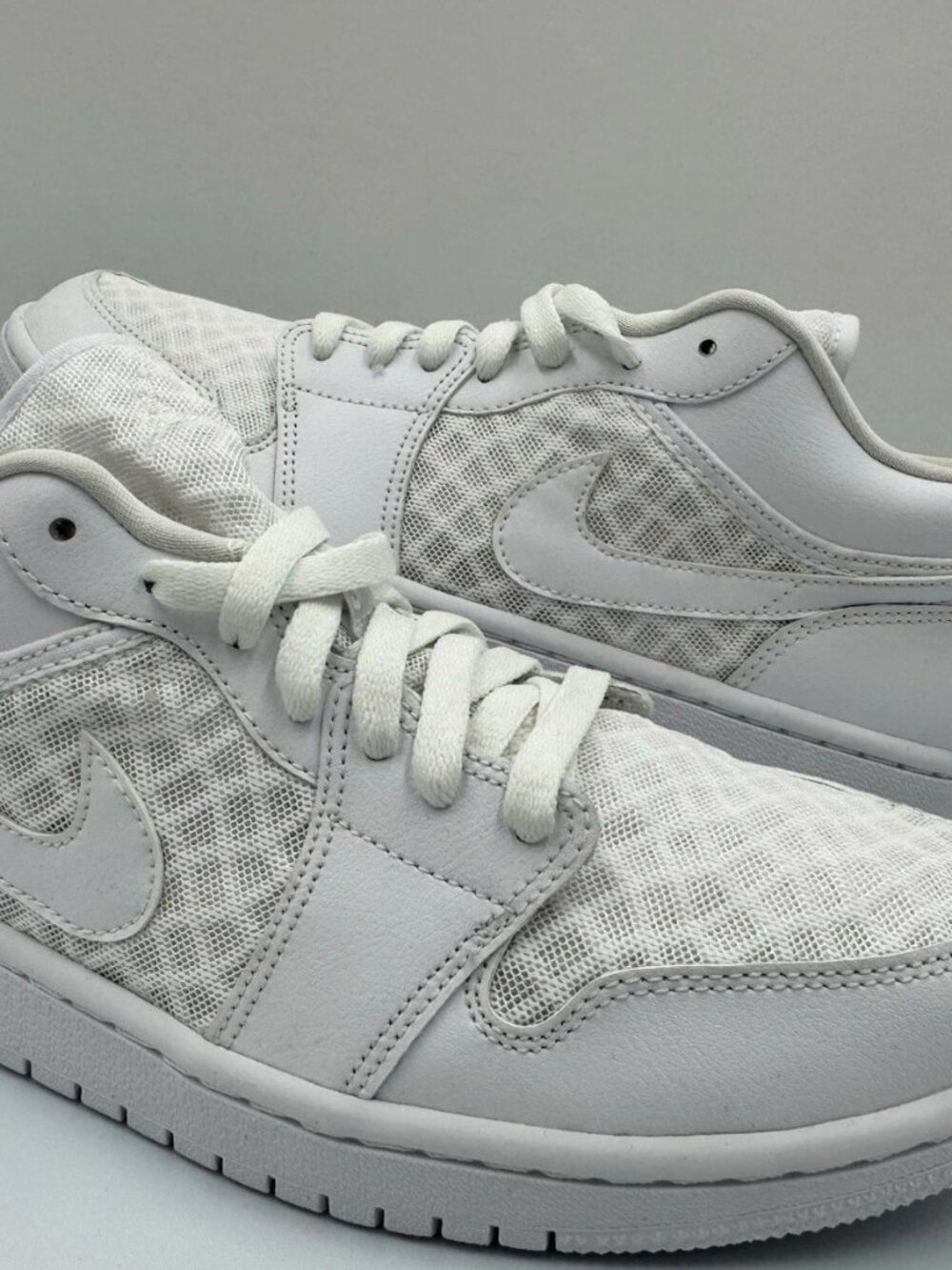 Nike Air Jordan 1 Low Breathe Triple White Mesh Sneakers